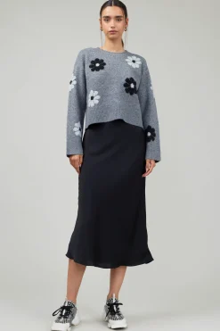 Current Air Knitwear | Sweaters-Daisy Embroidered Sweater MELANGEGREY