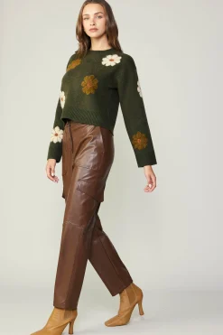 Current Air Knitwear | Sweaters-Daisy Embroidered Sweater KHAKI