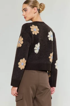 Current Air Knitwear | Sweaters-Daisy Embroidered Sweater BROWN