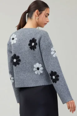 Current Air Knitwear | Sweaters-Daisy Embroidered Sweater MELANGEGREY