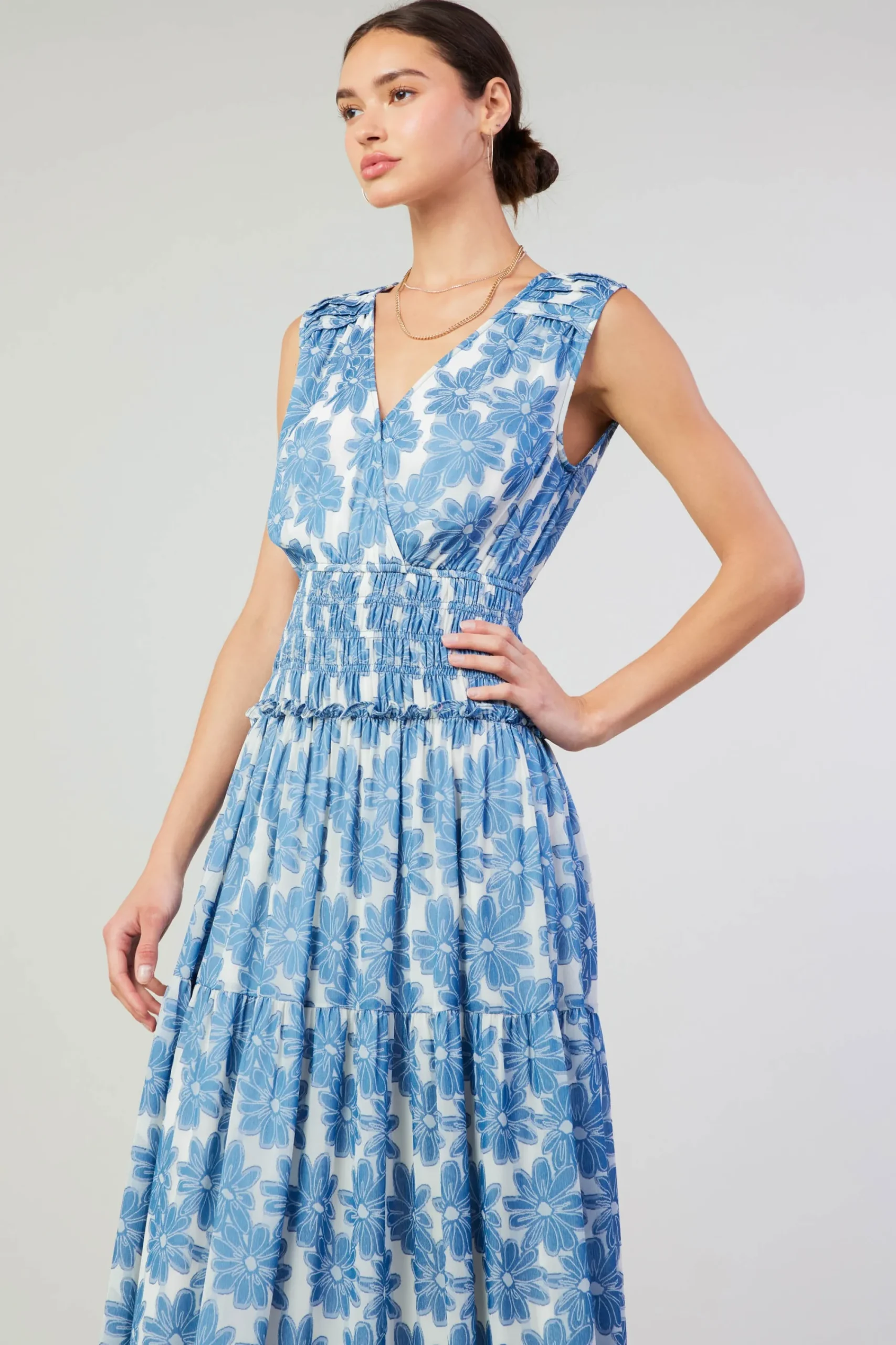 Current Air Maxi Dresses-Daisy Jacquard Maxi Dress DENIMBLUE
