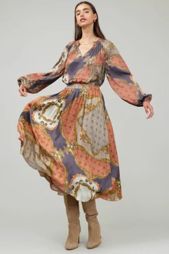 Current Air Skirts-Damask Patterned Midi Skirt BROWNMLT
