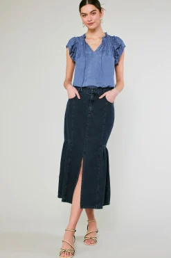 Current Air Skirts-Denim Midi Skirt INDIGO