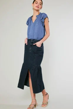 Current Air Skirts-Denim Midi Skirt INDIGO