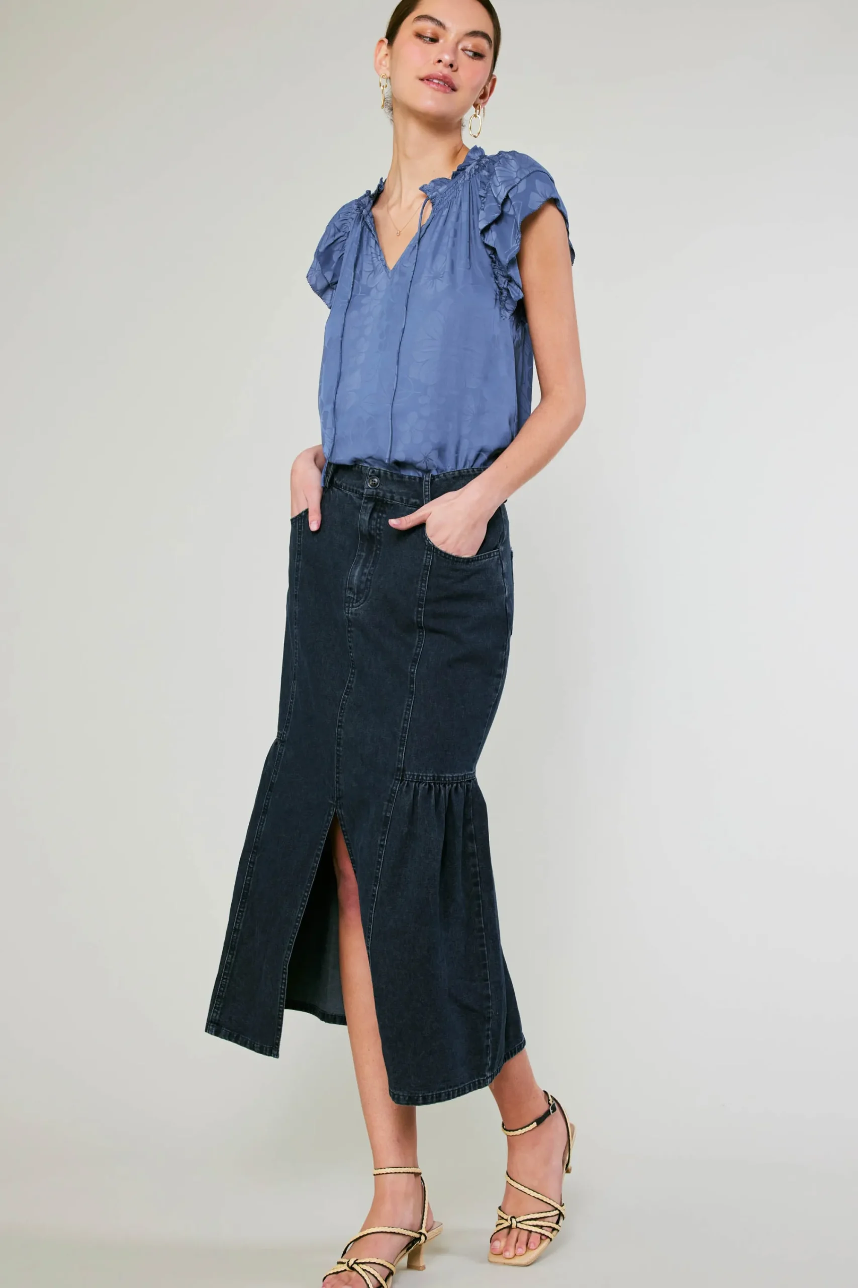 Current Air Skirts-Denim Midi Skirt INDIGO