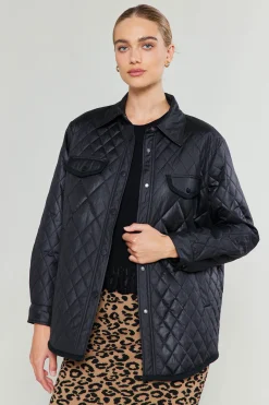 Current Air Coats & Jackets-Diamond Quilted Jacket BLACK