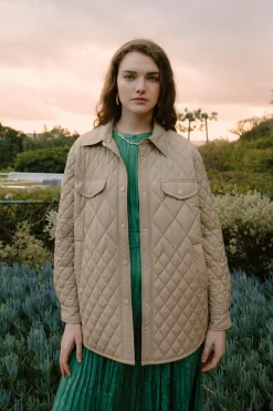 Current Air Coats & Jackets-Diamond Quilted Jacket TAUPE