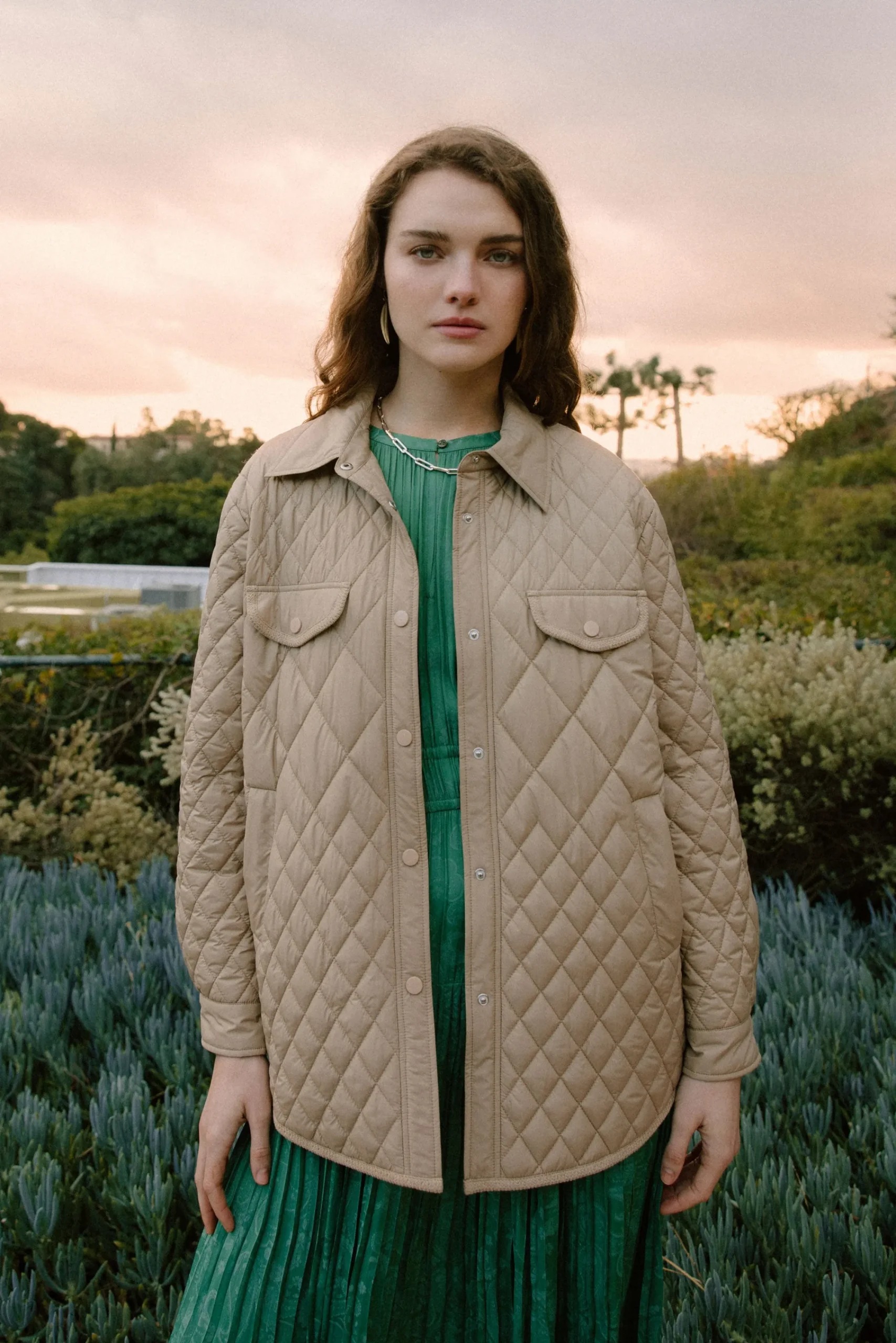 Current Air Coats & Jackets-Diamond Quilted Jacket TAUPE
