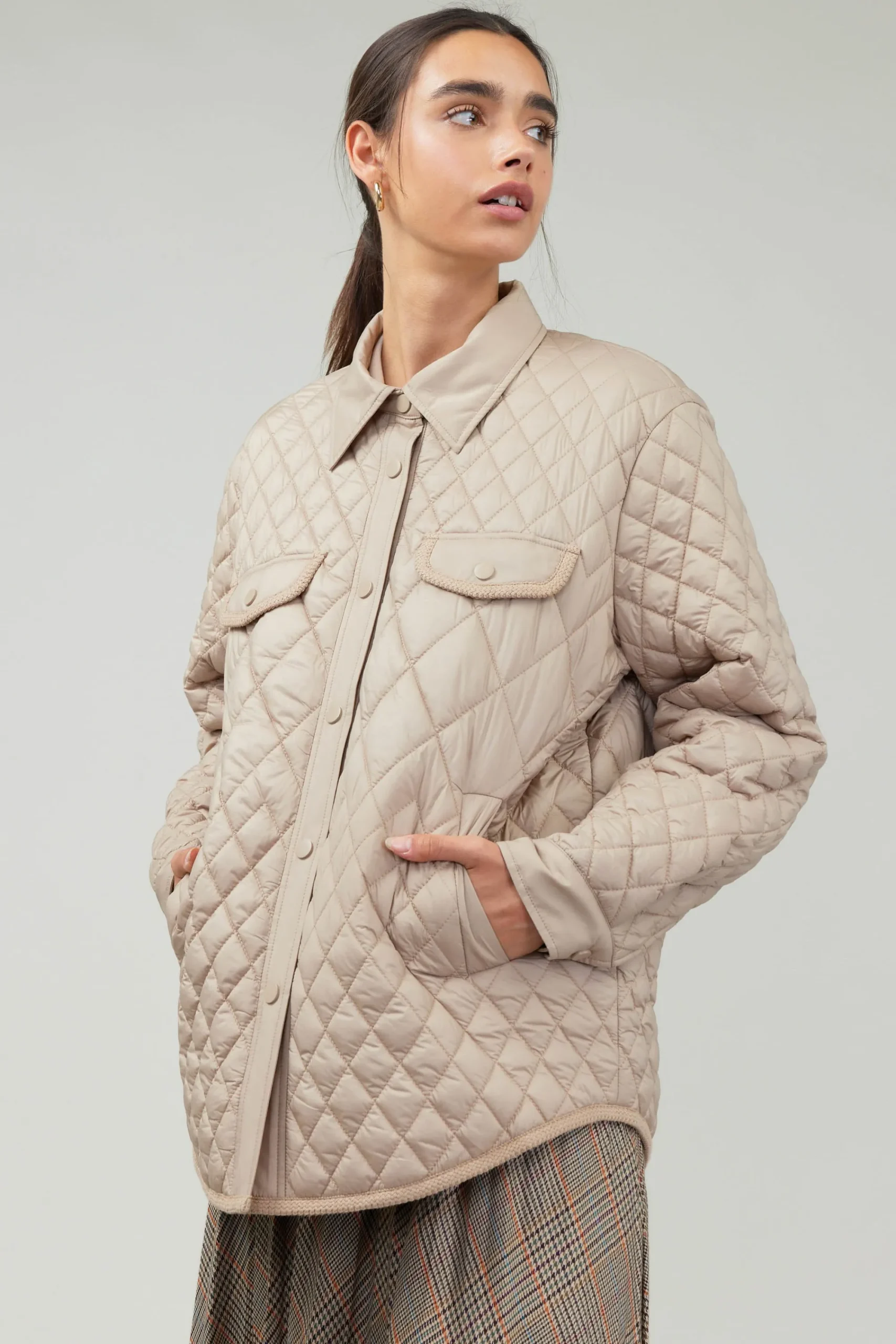 Current Air Coats & Jackets-Diamond Quilted Jacket TAUPE