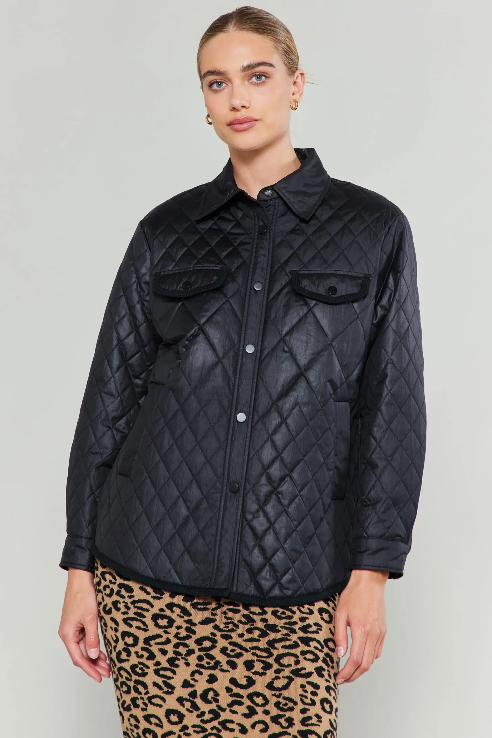 Current Air Coats & Jackets-Diamond Quilted Jacket BLACK
