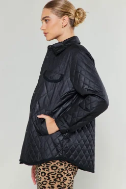 Current Air Coats & Jackets-Diamond Quilted Jacket BLACK