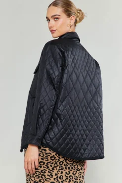 Current Air Coats & Jackets-Diamond Quilted Jacket BLACK