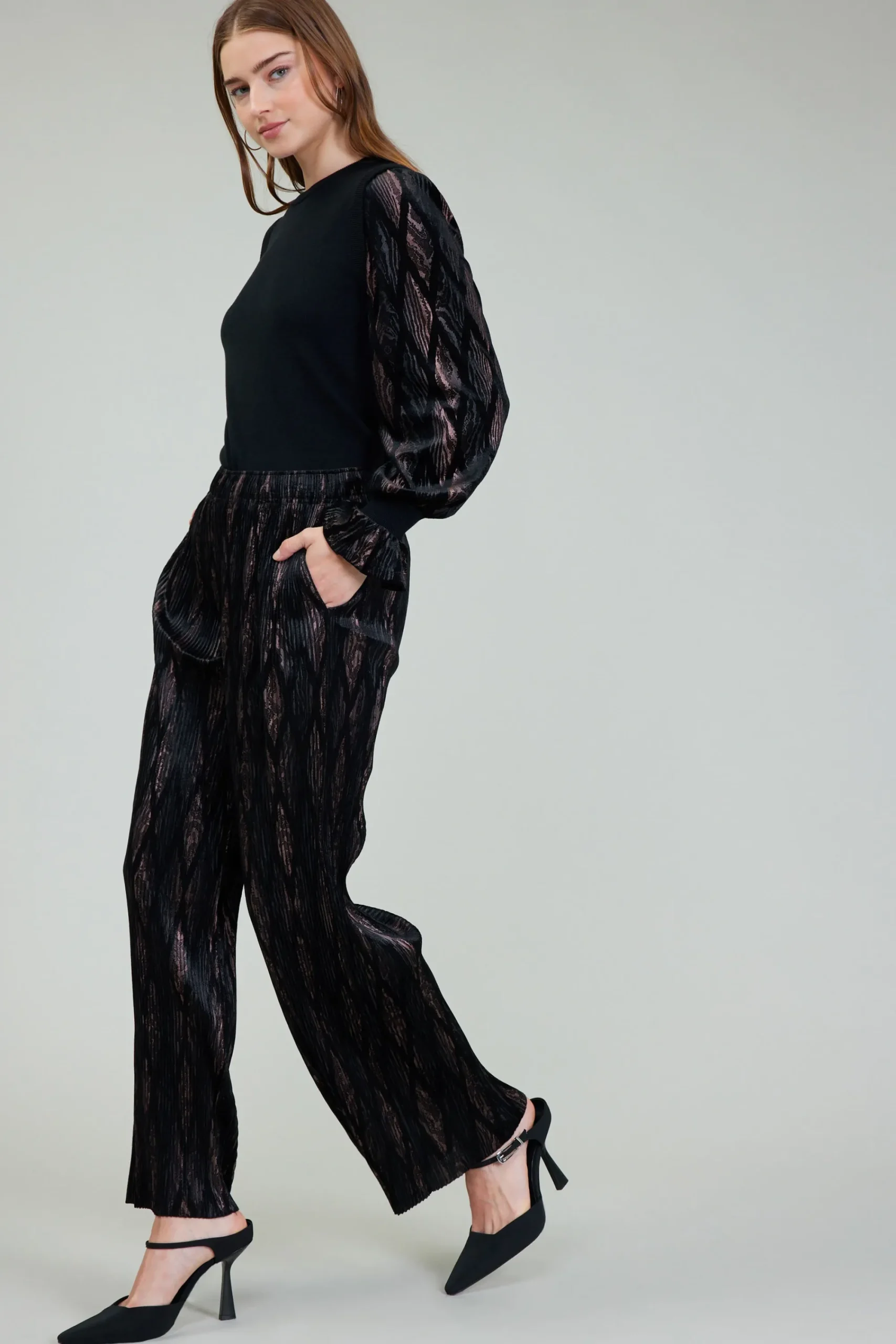 Current Air Pants-Elastic Waist Long Pants BLACKBRONZEMULTI