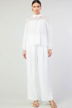 Current Air Long Sleeve Tops-Elyse Lace Yoke Blouse WHITE