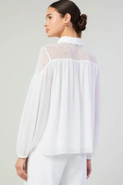 Current Air Long Sleeve Tops-Elyse Lace Yoke Blouse WHITE