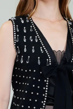 Current Air Cardigans-Embellished Cardigan Vest BLACK