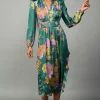 Current Air Midi Dresses-Emmaline Botanical Midi Dress GREENFLORAL