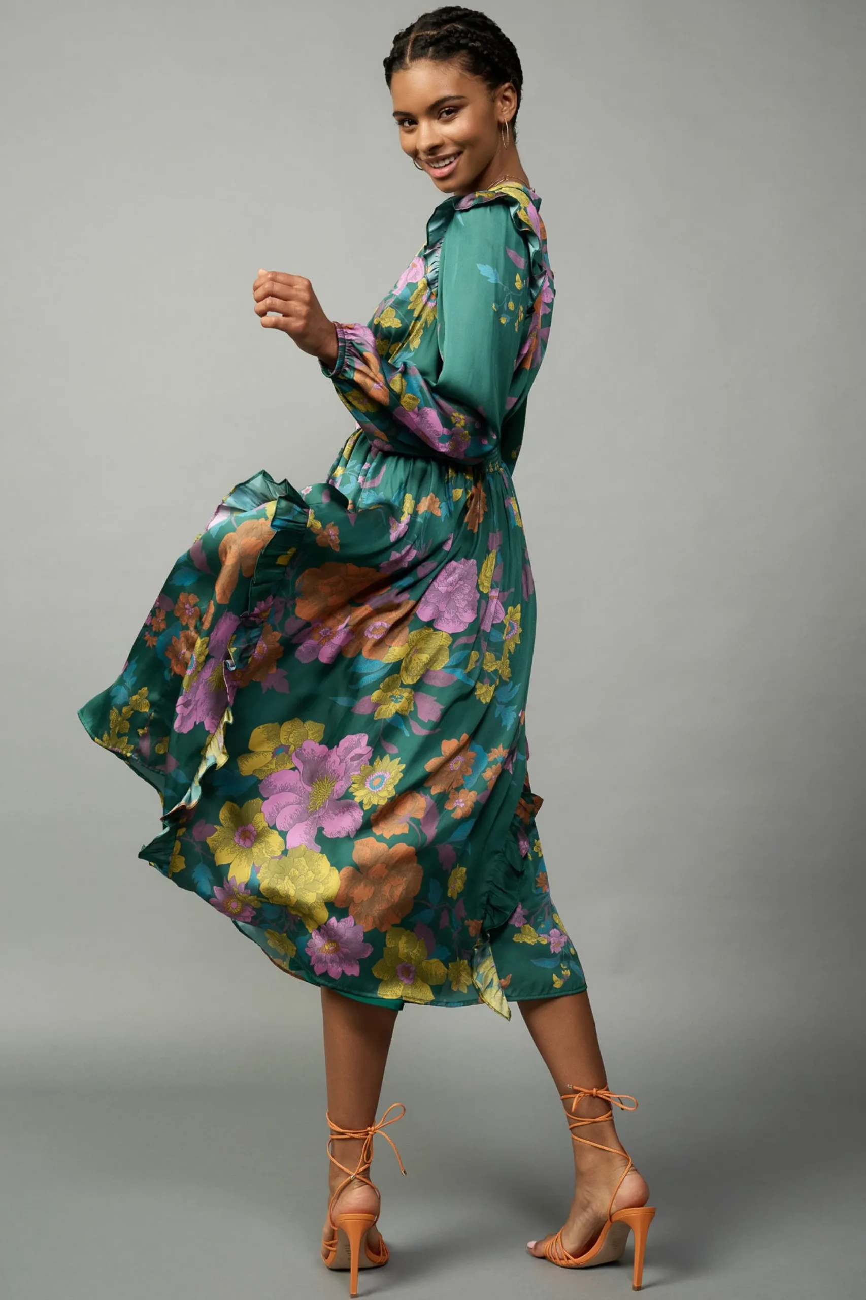 Current Air Midi Dresses-Emmaline Botanical Midi Dress GREENFLORAL