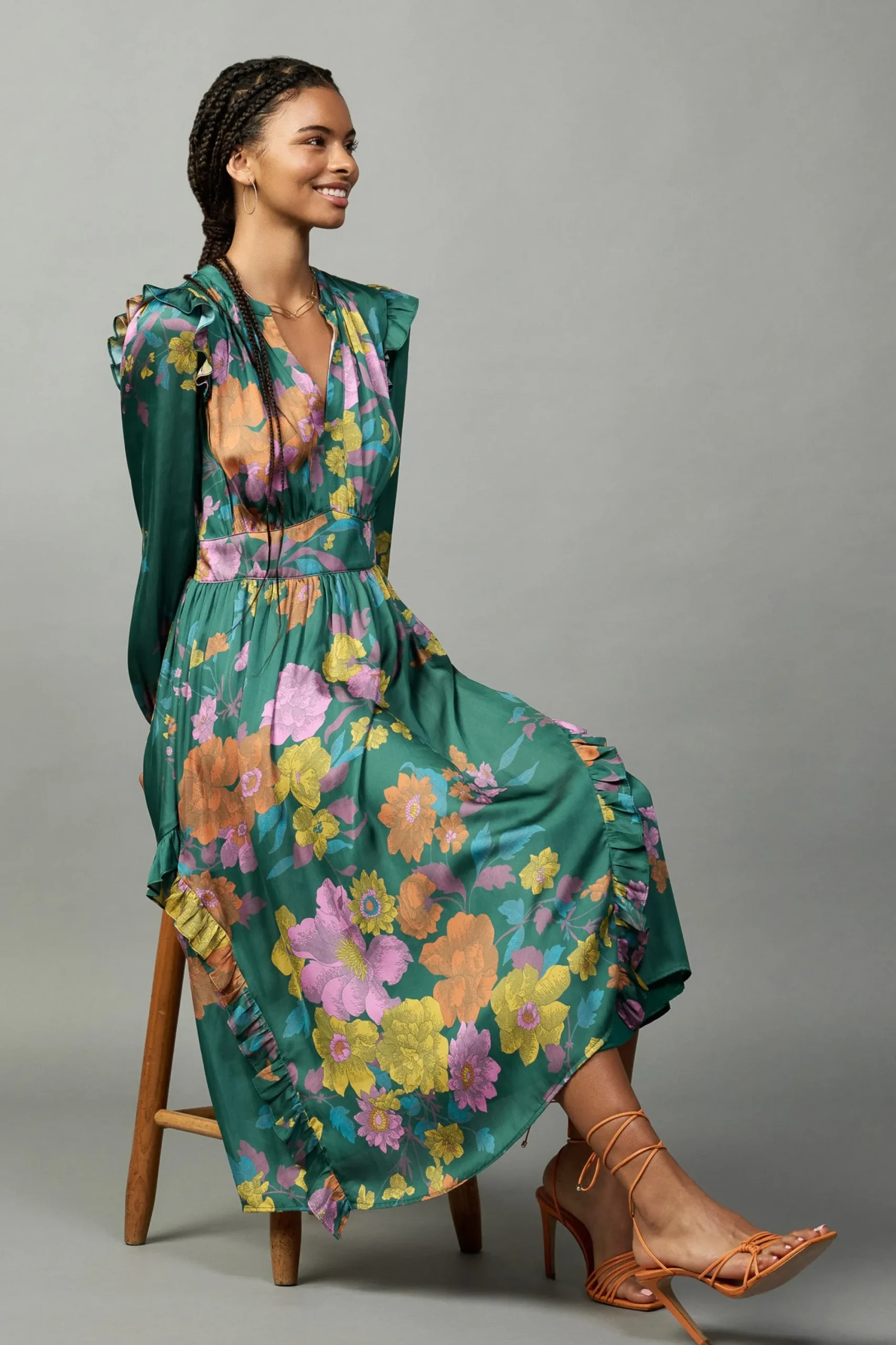 Current Air Midi Dresses-Emmaline Botanical Midi Dress GREENFLORAL