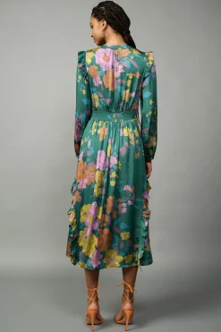 Current Air Midi Dresses-Emmaline Botanical Midi Dress GREENFLORAL