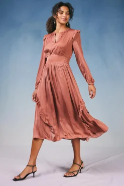 Current Air Midi Dresses-Emmaline Ruffled Midi Dress CARAMEL