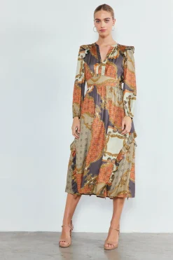 Current Air Midi Dresses-Emmaline Ruffled Midi Dress BROWNMLT
