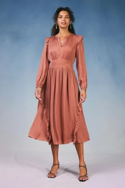 Current Air Midi Dresses-Emmaline Ruffled Midi Dress CARAMEL