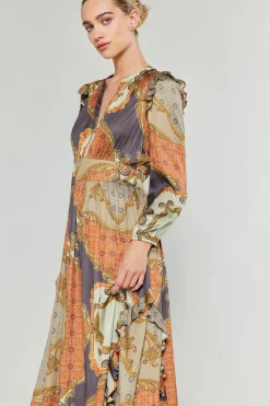 Current Air Midi Dresses-Emmaline Ruffled Midi Dress BROWNMLT