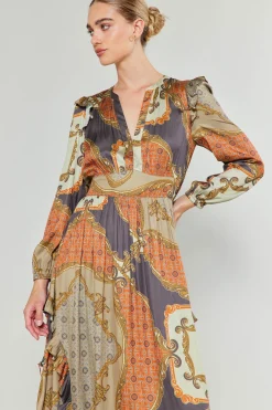 Current Air Midi Dresses-Emmaline Ruffled Midi Dress BROWNMLT