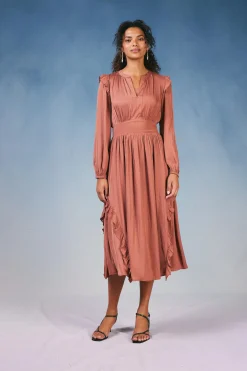 Current Air Midi Dresses-Emmaline Ruffled Midi Dress CARAMEL