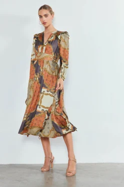 Current Air Midi Dresses-Emmaline Ruffled Midi Dress BROWNMLT