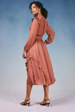 Current Air Midi Dresses-Emmaline Ruffled Midi Dress CARAMEL