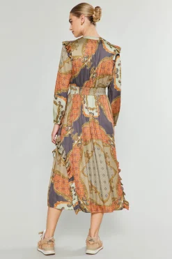 Current Air Midi Dresses-Emmaline Ruffled Midi Dress BROWNMLT