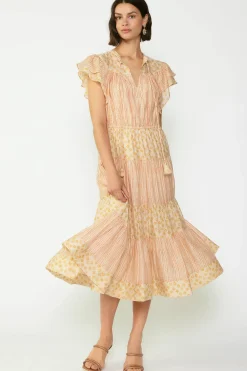 Current Air Midi Dresses-Everleigh Flutter Sleeve Midi Dress APRICOTMLT