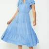 Current Air Midi Dresses-Everleigh Flutter Sleeve Midi Dress LIGHTDUSTYBLUE