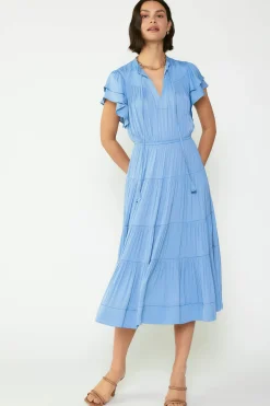 Current Air Midi Dresses-Everleigh Flutter Sleeve Midi Dress LIGHTDUSTYBLUE
