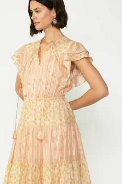 Current Air Midi Dresses-Everleigh Flutter Sleeve Midi Dress APRICOTMLT