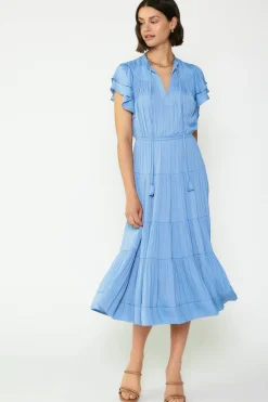 Current Air Midi Dresses-Everleigh Flutter Sleeve Midi Dress LIGHTDUSTYBLUE