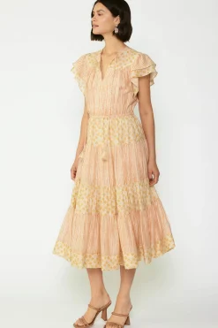 Current Air Midi Dresses-Everleigh Flutter Sleeve Midi Dress APRICOTMLT