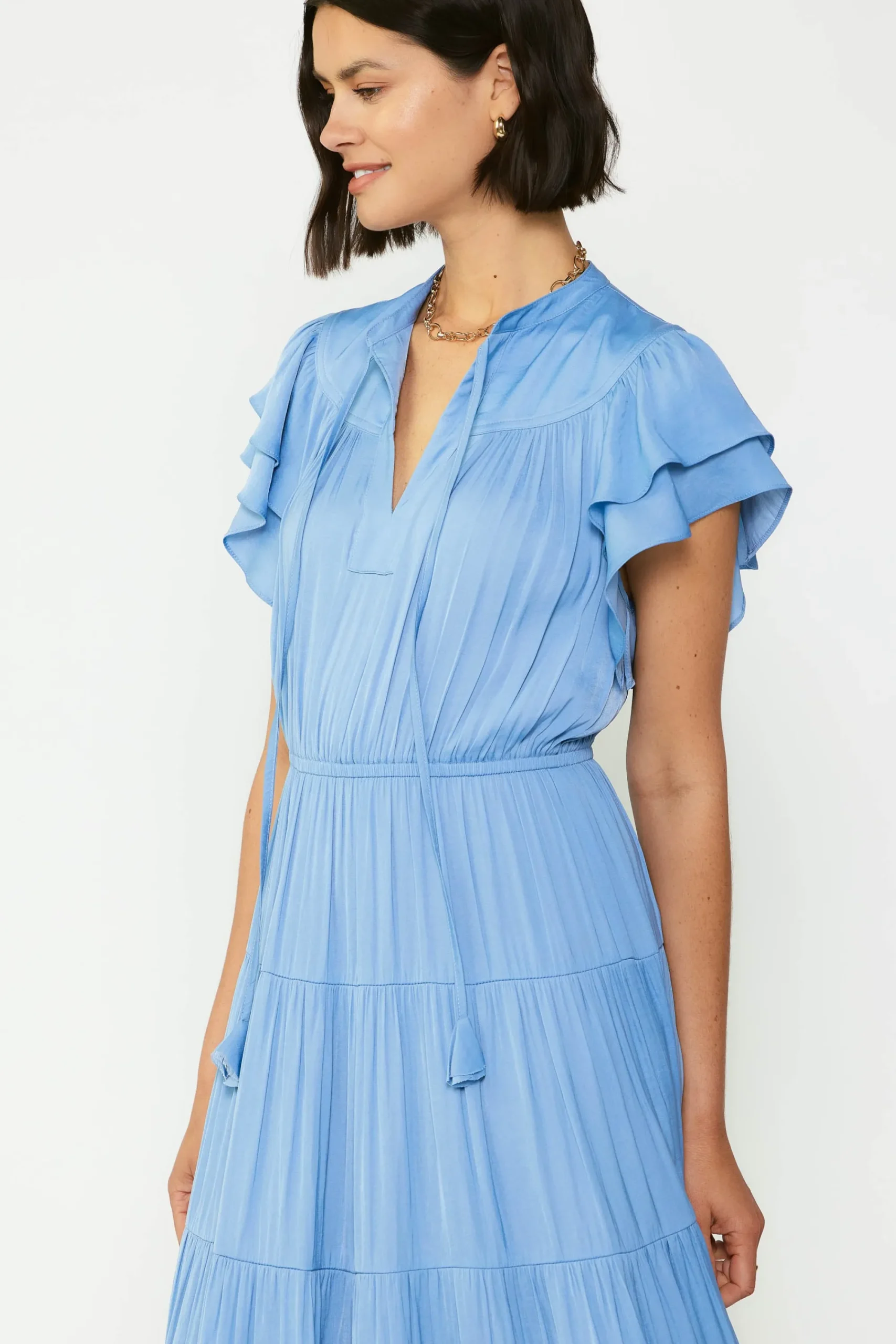 Current Air Midi Dresses-Everleigh Flutter Sleeve Midi Dress LIGHTDUSTYBLUE