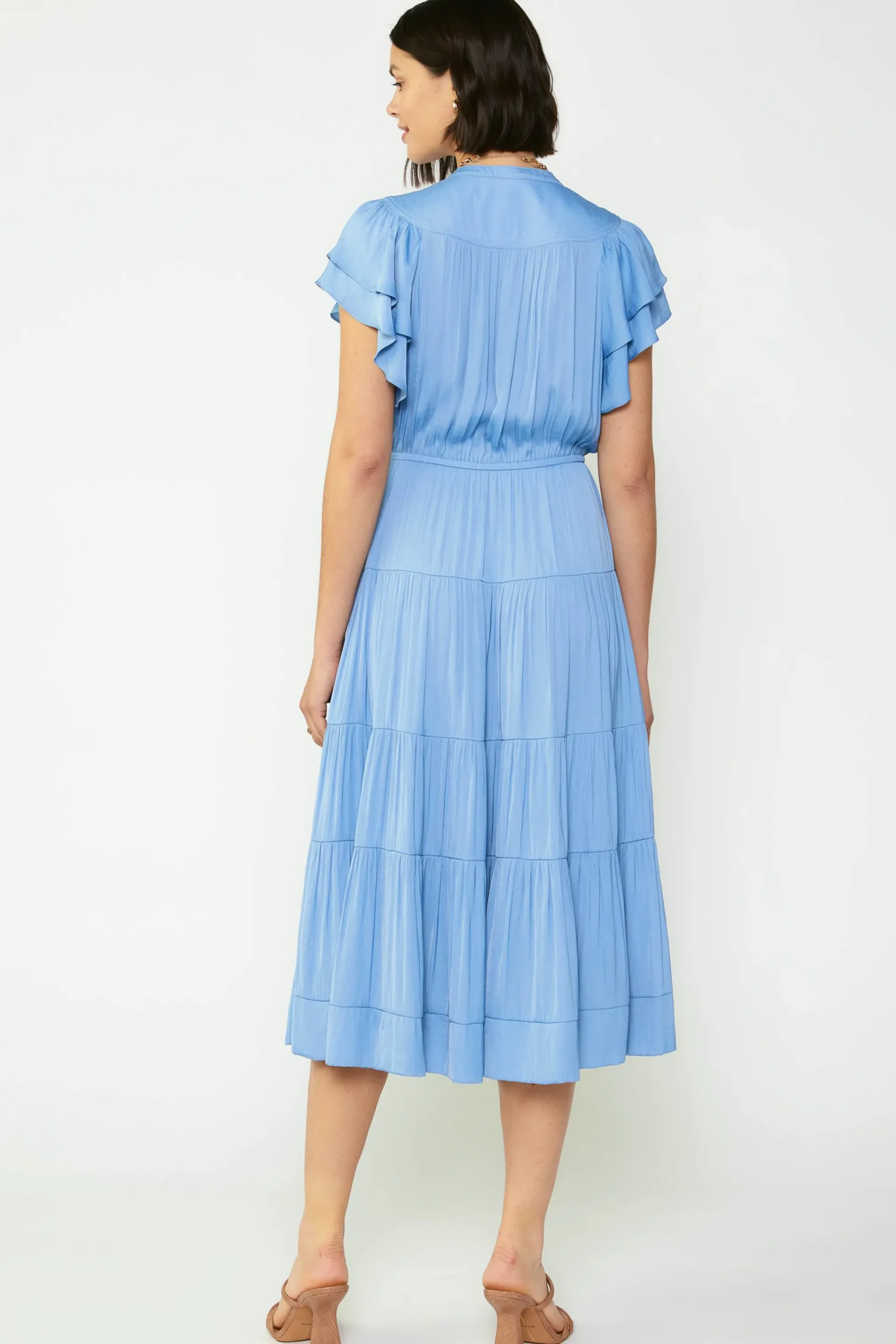 Current Air Midi Dresses-Everleigh Flutter Sleeve Midi Dress LIGHTDUSTYBLUE