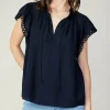 Current Air Sleeveless Tops-Eyelet Blouse NAVY