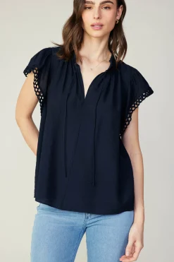 Current Air Sleeveless Tops-Eyelet Blouse NAVY