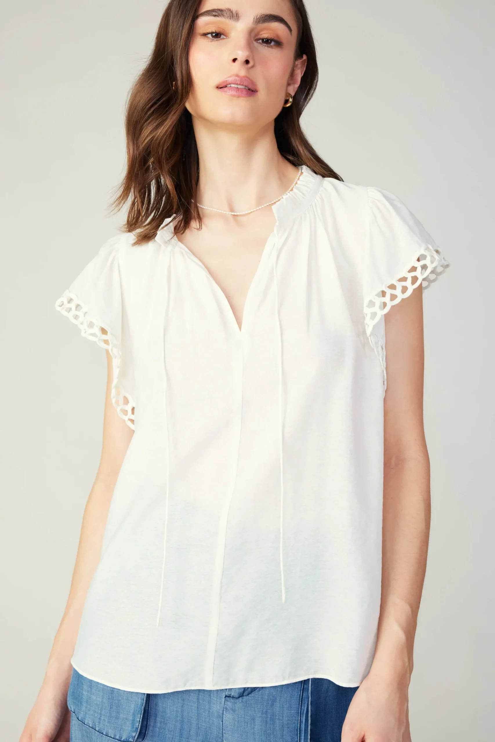 Current Air Sleeveless Tops-Eyelet Blouse WHITE