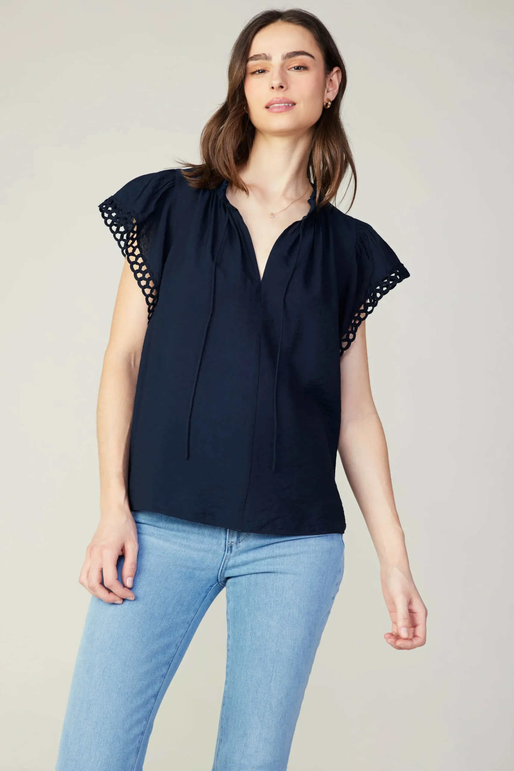 Current Air Sleeveless Tops-Eyelet Blouse NAVY