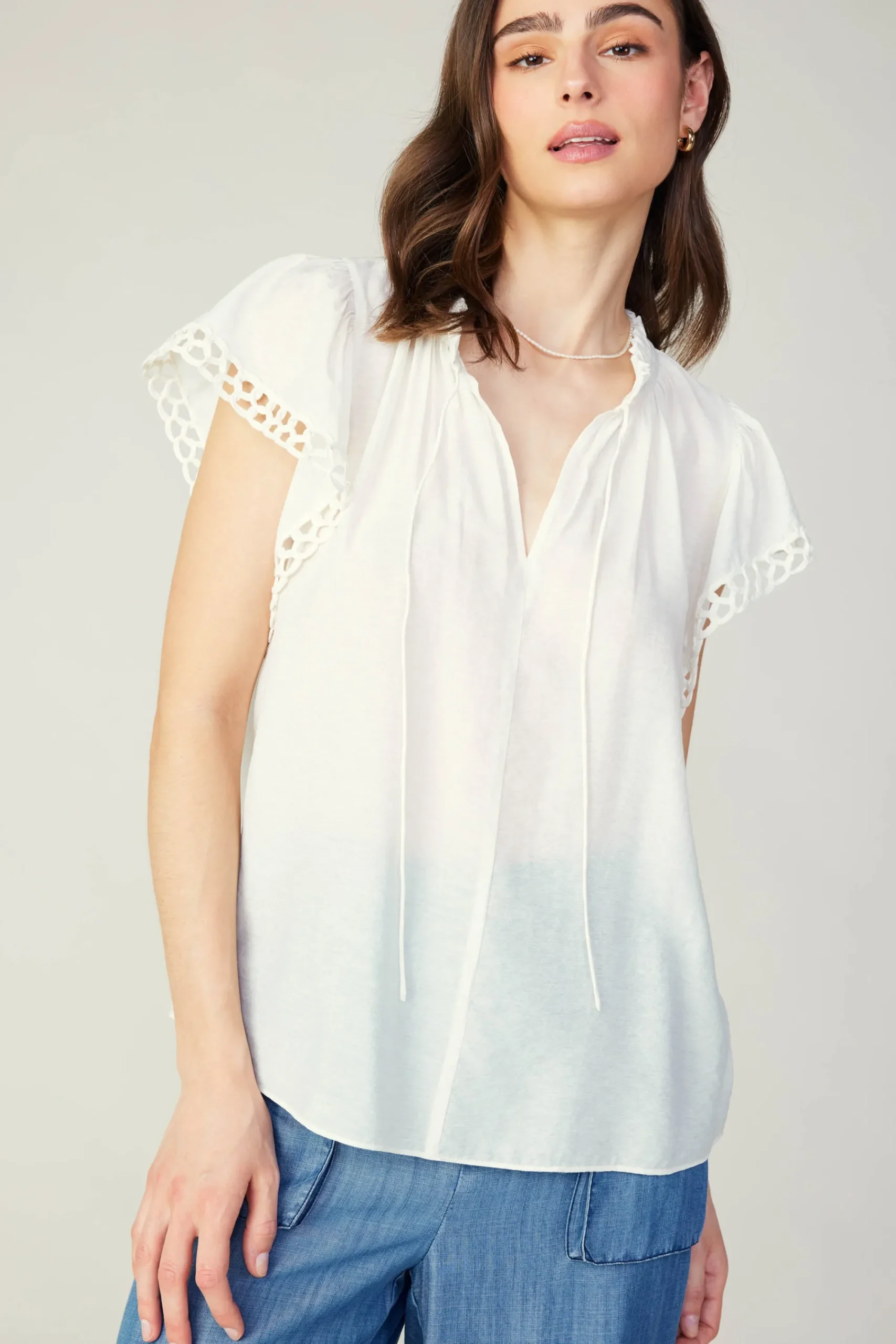 Current Air Sleeveless Tops-Eyelet Blouse WHITE