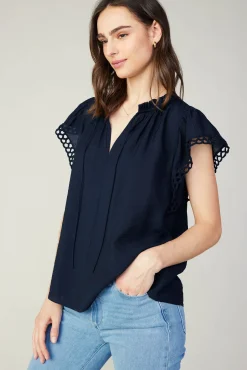 Current Air Sleeveless Tops-Eyelet Blouse NAVY