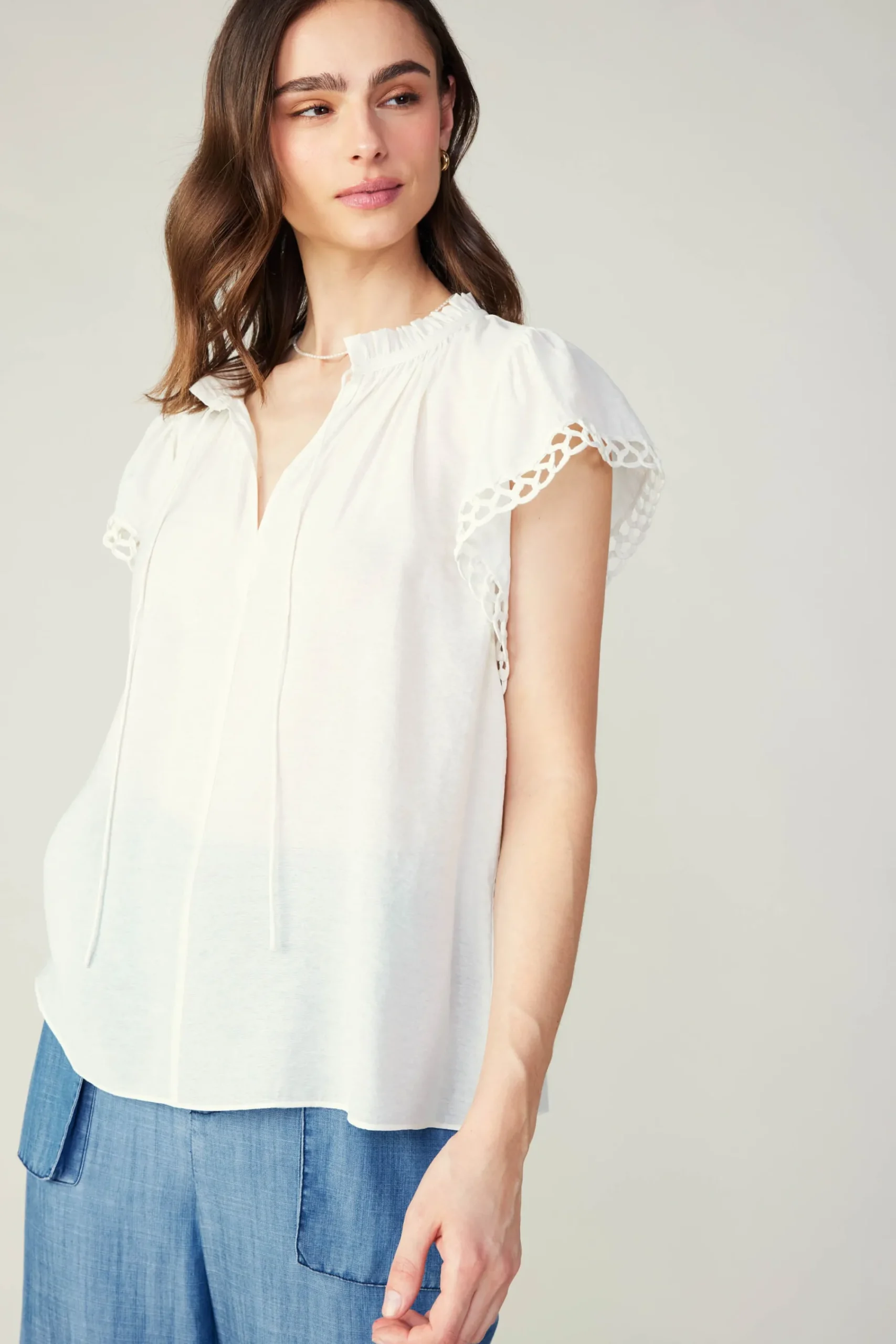 Current Air Sleeveless Tops-Eyelet Blouse WHITE