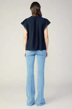 Current Air Sleeveless Tops-Eyelet Blouse NAVY