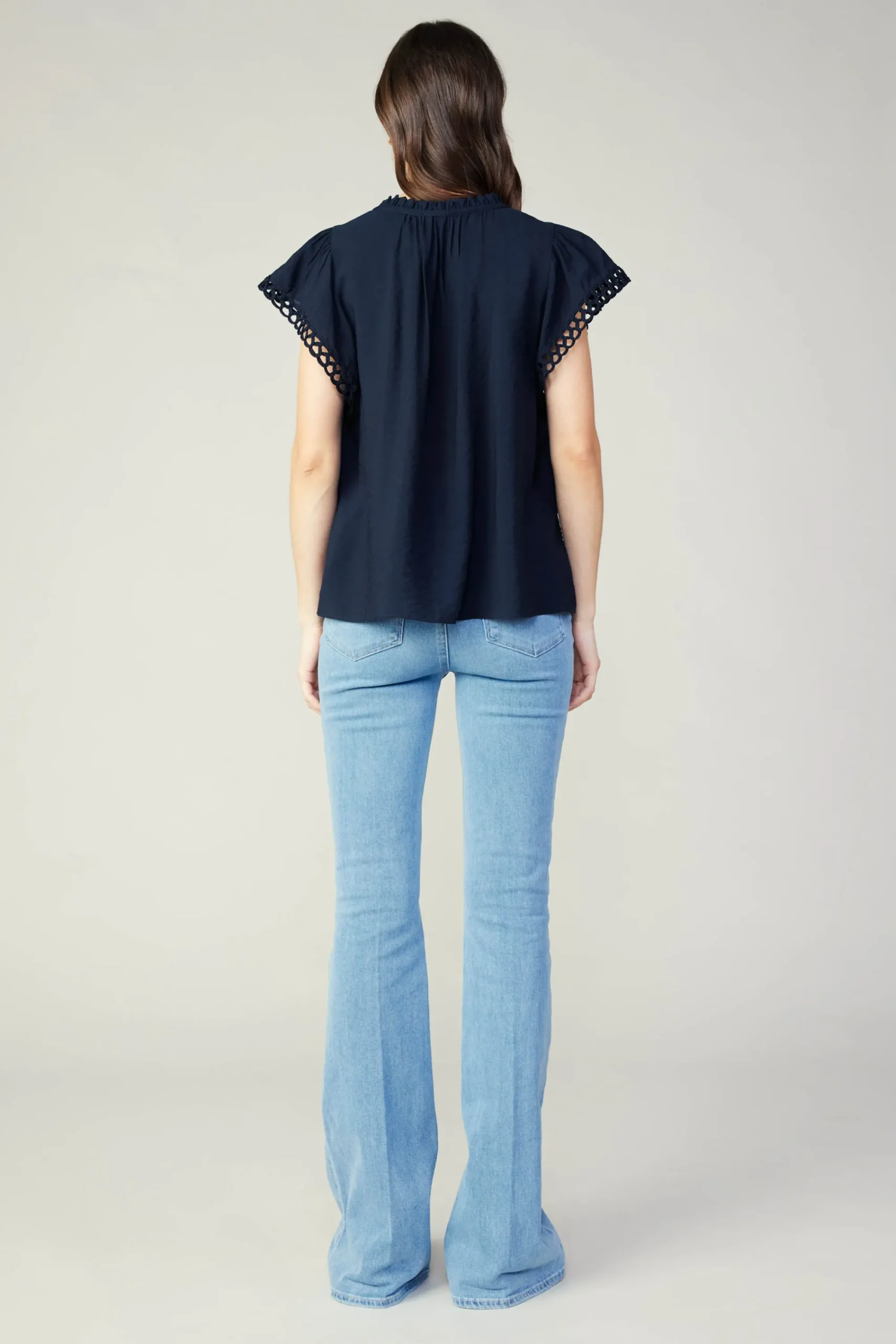 Current Air Sleeveless Tops-Eyelet Blouse NAVY